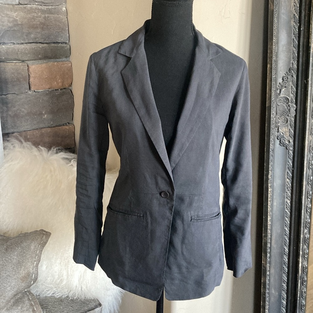 Eileen Fisher Linen Blend Charcoal Blazer Minimalist Chic